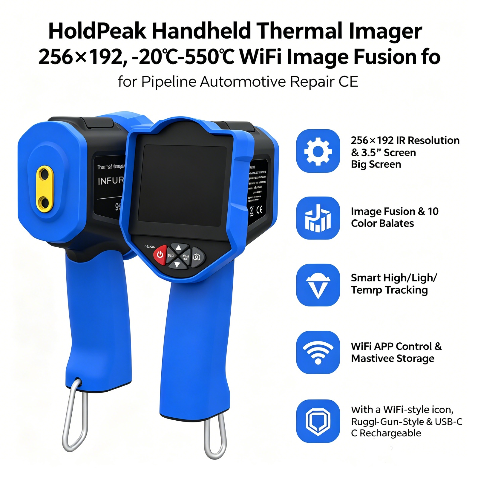 Thermal Imaging Camera 256X192 - HoldPeak サーマルカメラ、256x192 IR、3.5インチ画面、25Hz、-4 ° F-1022 °